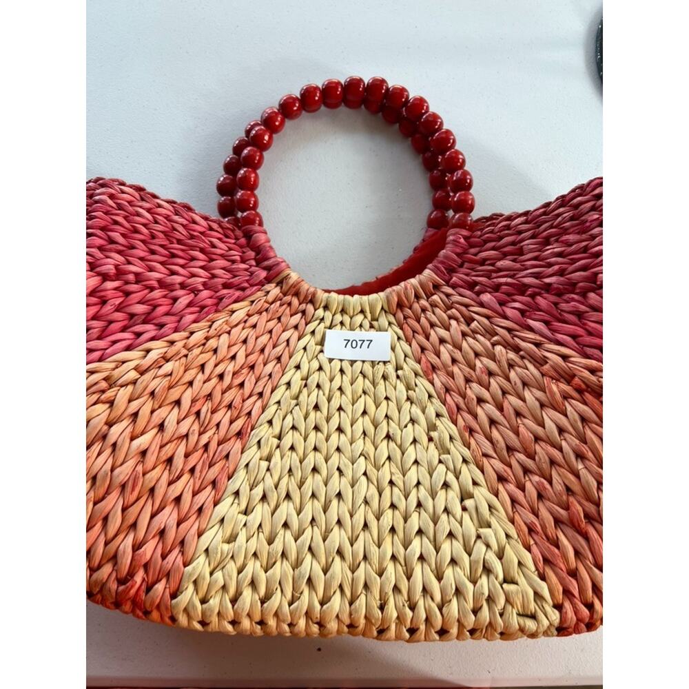 Judi Flowers Beach Tote For Bonjour Fleurette Beaded Wood Handles Lined - Picture 11 of 11